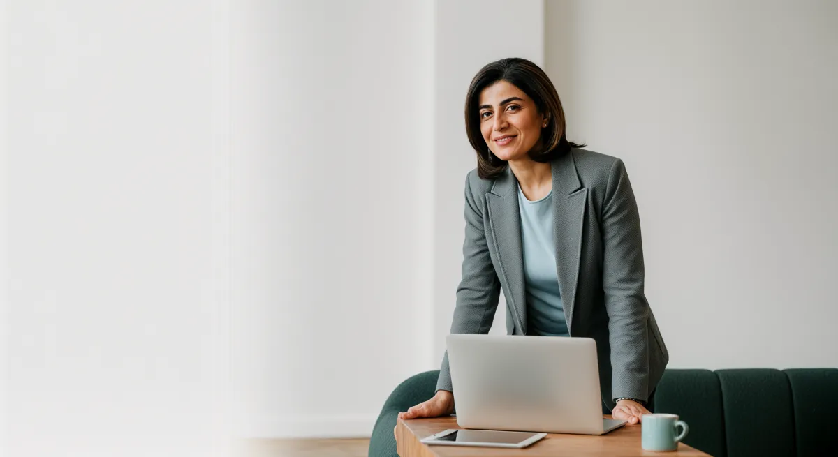 Joana Sousa sorrindo no escritório